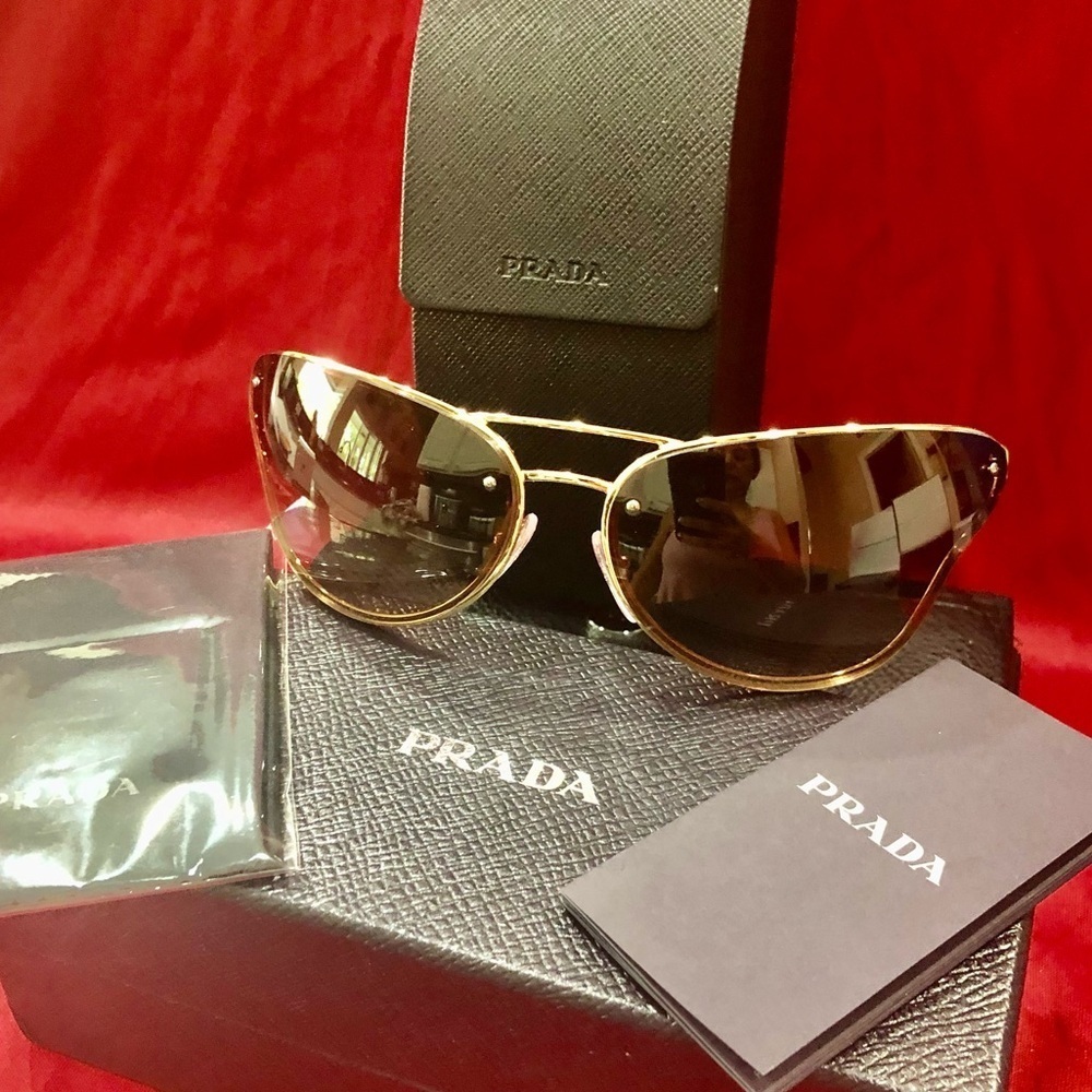 Prada Sunglasses GOLDEN FRAME CAT LENSES SHAPE ICONIC SOPHISTICATED - Picture 12 of 12
